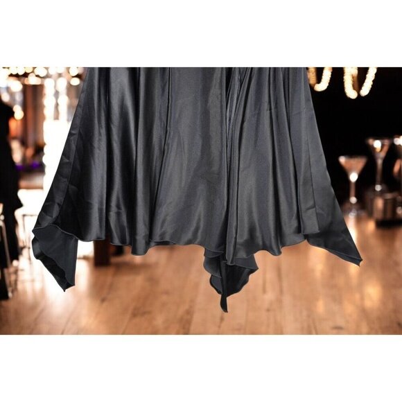 A.B.S. by Allen Schwartz Black Satin Handkerchief Hem Dress - Size 14 - Pre-Own - Picture 3 of 11